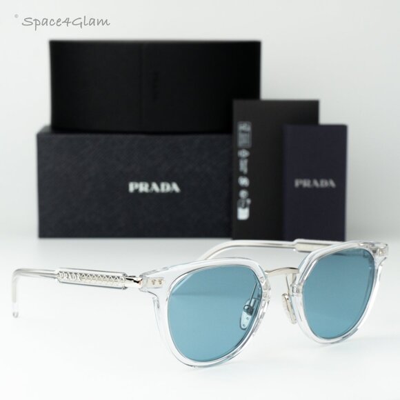Prada Men Sunglasses Crystal Green Polarized Oval PR17YS 2AZ04D BRAND NEW - Picture 3 of 12